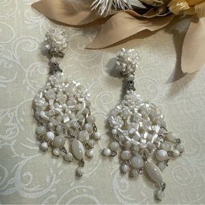 Vintage DUBLOS Mother of Pearl Chandelier Earrings White Flamenco Style